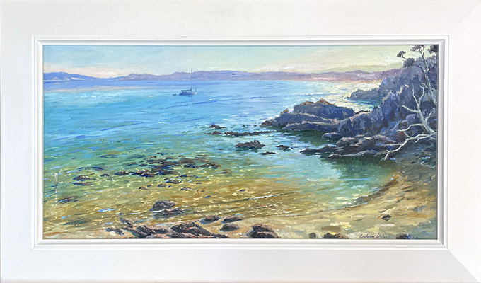 Graham Downs nz fine art landscapes, Waiheke-Opopoto Bay, Oil on Board, Framed